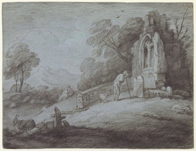 Churchyard with Figure Contemplating Tombstone by Thomas Gainsborough